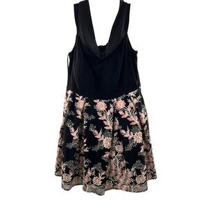 Morgan & Co Off Shoulder Cowl Neck A-Line Dress Black/Multi Floral Size 16W